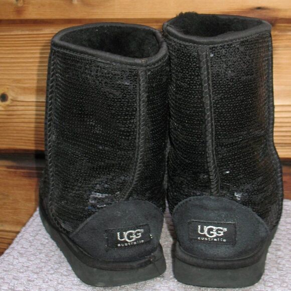 UGG Black Short Sequin Boots 7 - Picture 5 of 9